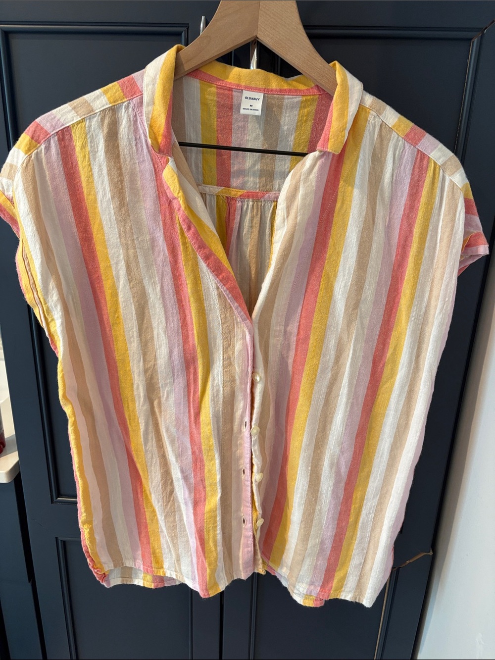 Old Navy Yellow & Pink Striped Button-Down Blouse